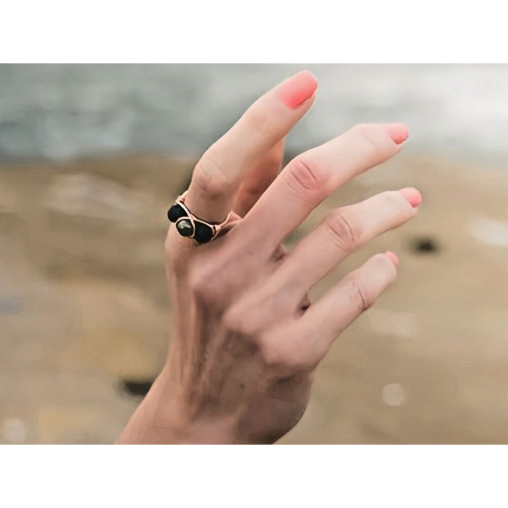 VITALITY Pyrite & Lava Stone Aromatherapy Diffuser Ring  Size 7 Rose Gold New
